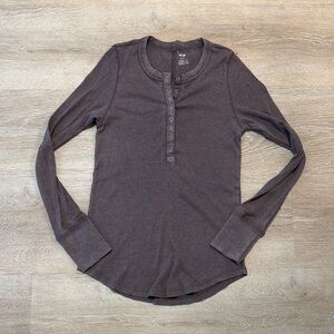 Aerie Long Sleeve Henley Top - Dark Brown